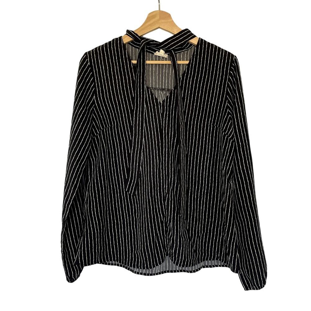 Anthropologie hem & thread black and white striped blouse neck scarf women's M